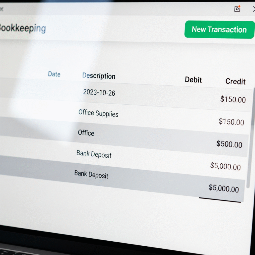 Digital bookkeeping software displayed on a laptop screen