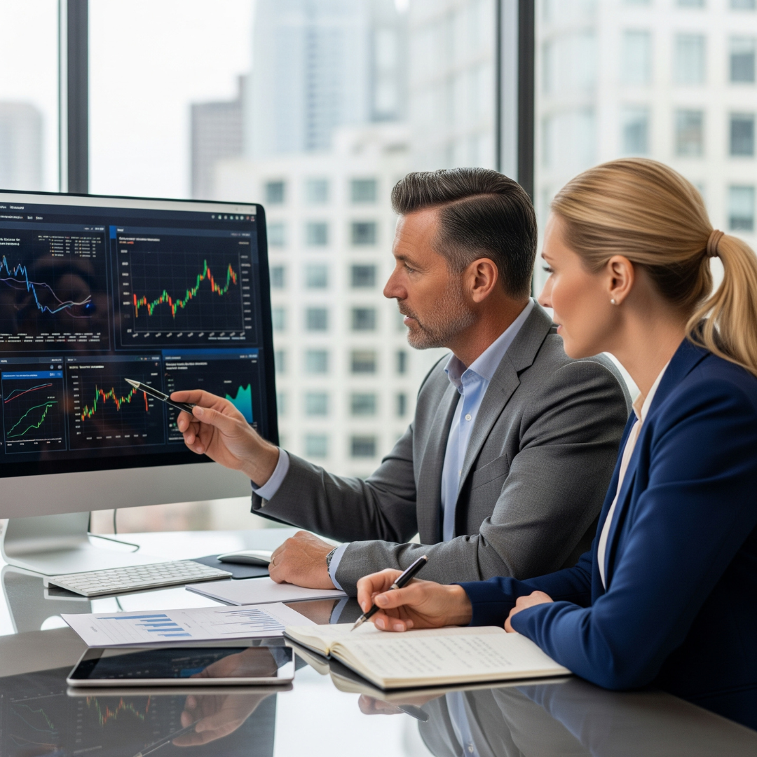 An advisor collaborating with a client in a business meetin